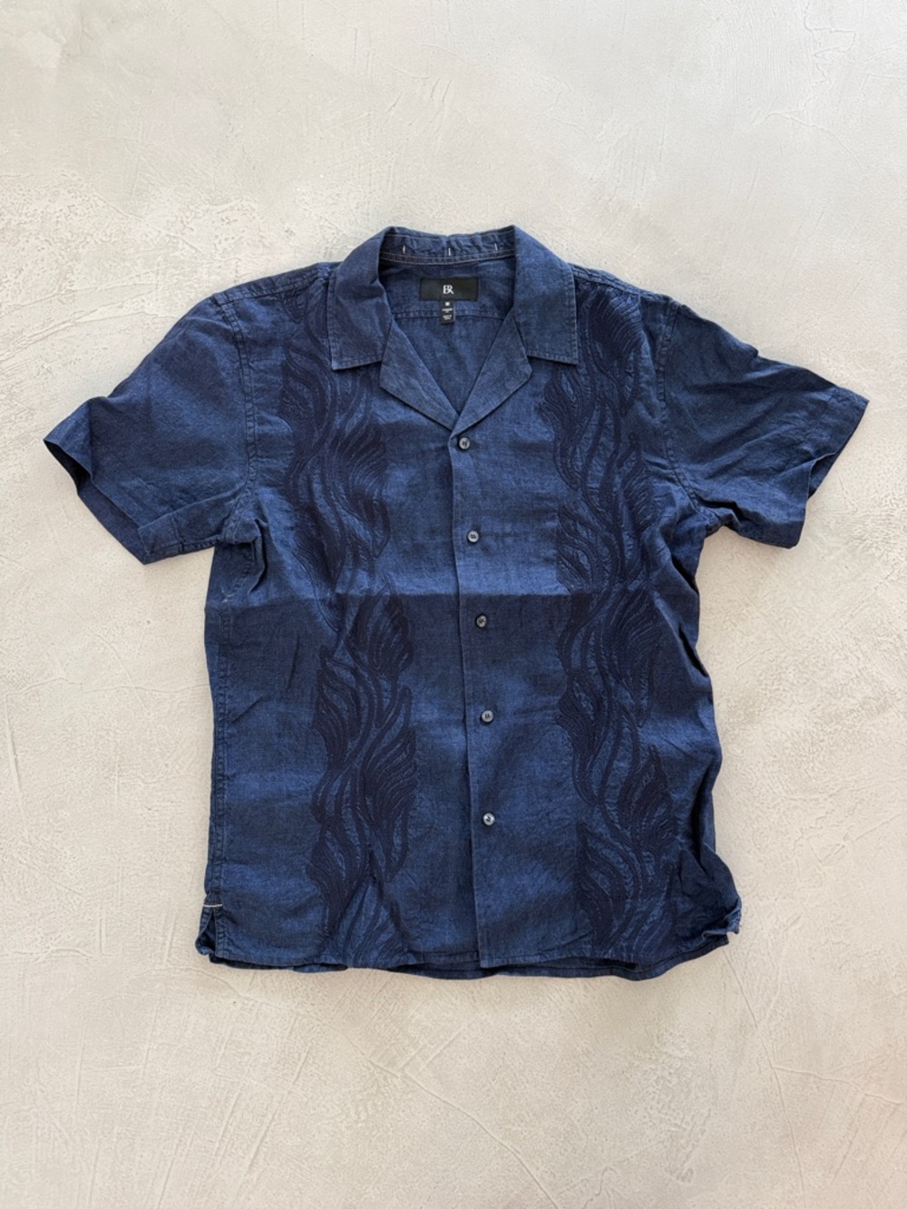 Banana Republic Navy Short-Sleeve Button-Down Cuban Collar Shirt